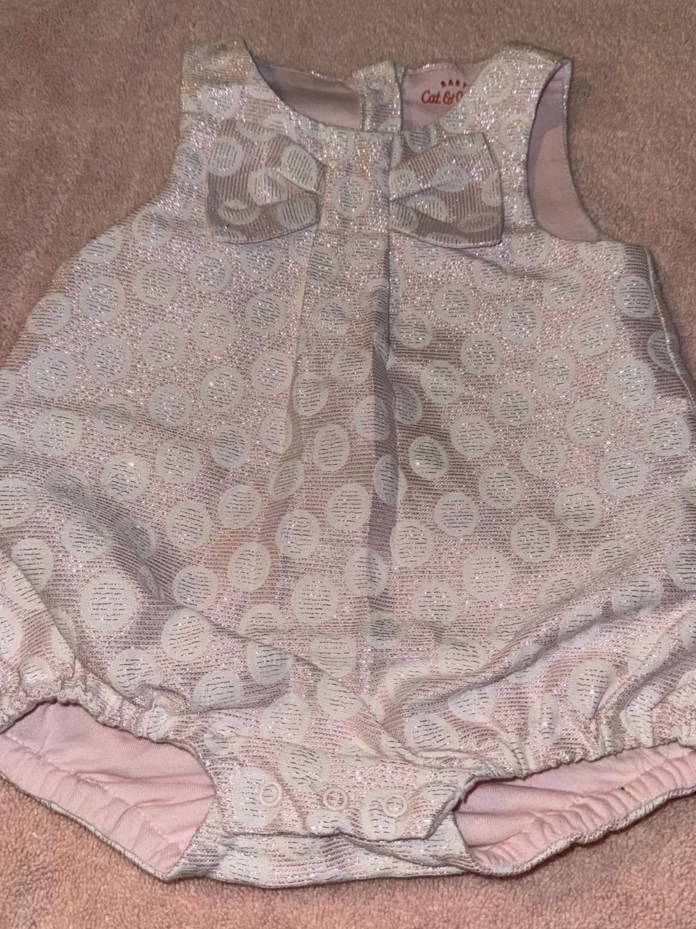 Baby Cat & Jack Girls Size 6-9 months Dressy Pink Metallic Bubble Romper